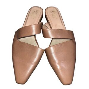 Franco Sarto Taupe Leather Square Toe Brinda Mules Flats Slides Shoes Size 7.5